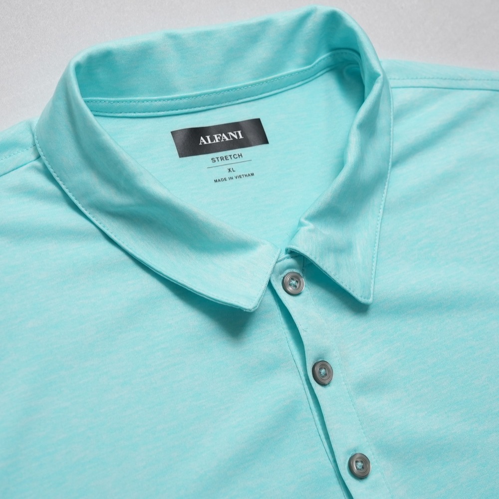 Alfani Polo Shirt Mens XL Blue Stretch Short Sleeve Space Dye Performance - Picture 4 of 10